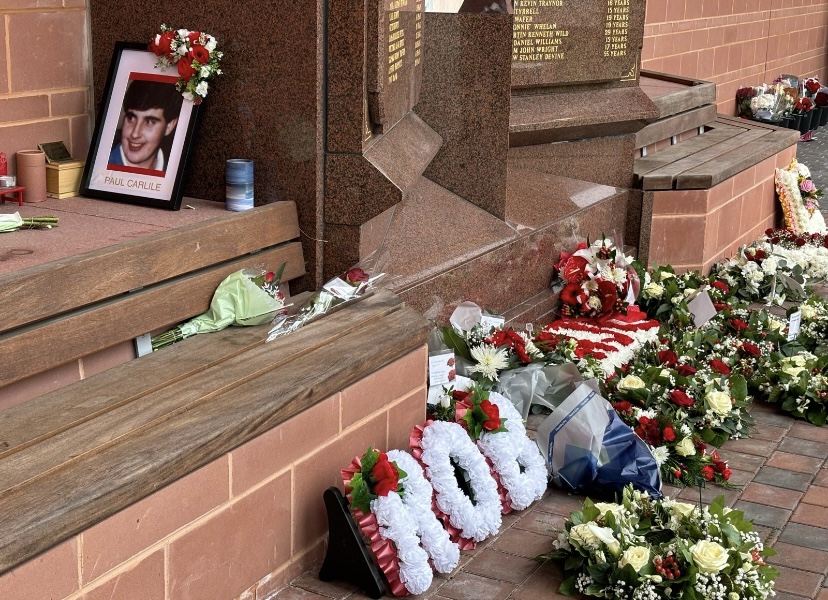 Memorial flowers outside Anfield, Liverpool this morning